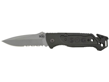 S.O.G SOG-FF24-CP Escape 3.40" Folding Clip Point Part Serrated Bead Blasted 9Cr18MoV SS Blade Black Anodized Aluminum Handle Includes Belt Clip
