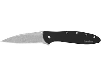Kershaw 1660SWBLK Leek 3" Folding Drop Point Plain Stonewashed 14C28N Steel Blade Black Anodized Aluminum Handle Includes Pocket Clip