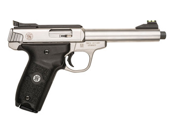 Smith & Wesson 10201 SW22 Victory Full Size Frame 22 LR 10+1, 5.50" Satin Stainless Steel Threaded Barrel, Slide & Frame, Black Textured Grip, Thumb Safety