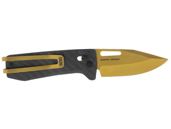 S.O.G SOG-12-63-02 Ultra XR 2.80" Folding Clip Point Plain Gold TiNi Cryo S35NV Steel Blade/Black Textured Carbon Fiber Handle Includes Pocket Clip