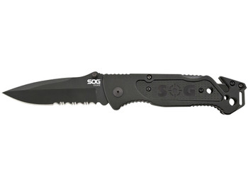 S.O.G SOGFF25CP Escape 3.40" Folding Clip Point Part Serrated Black Hardcased 9Cr18MoV SS Blade Black Anodized Aluminum Handle Includes Belt Clip
