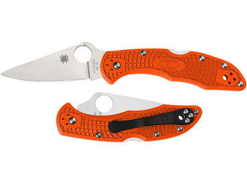 Spyderco C11FPOR Delica 4 Lightweight 2.88" Folding Plain Satin VG-10 SS Blade/Orange Bi-Directional Texturing FRN Handle Includes Pocket Clip