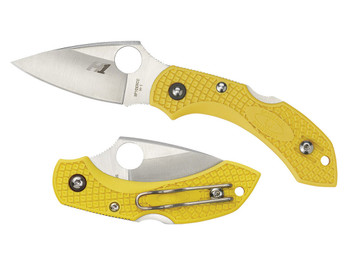 Spyderco C28SYL2 Dragonfly 2 Salt 2.25" Folding Clip Point Serrated H1 Steel Blade Yellow Bi-Directional Texturing FRN Handle Includes Pocket Clip