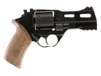 Chiappa Firearms 340219 Rhino 40DS Small Frame 357 Mag 6 Shot, 4" Black Anodized Steel Vent Rib Barrel, Blued Steel Cylinder, Black Anodized Aluminum Frame, Walnut Grip, Concealed Hammer