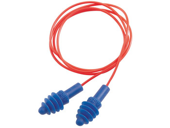 Howard Leight R01521 Corded Ear Plugs Air Soft Foam 27 dB Behind The Neck Blue Ear Buds with Orange Cord Adult 2 Pair