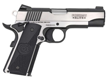 Colt Mfg O4082CE Combat Elite Commander 9mm Luger 8+1 4.25" Stainless Steel Barrel, Two-Tone Serrated Stainless Steel Slide & Frame w/Beavertail, Black Scalloped G10 Grip, Ambidextrous