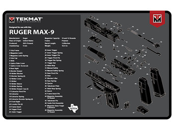 TekMat TEKR17RUGERMAX9 Ruger Max 9 Cleaning Mat Black/White Rubber 11"x17" Ruger Max 9 Parts Diagram