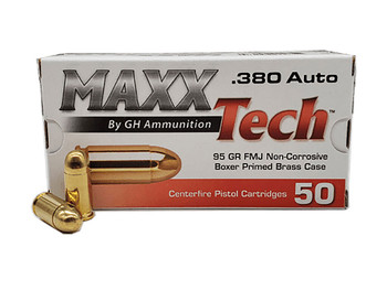 MaxxTech PTGB380B Brass Pistol 380ACP 95gr Full Metal Jacket 50 Per Box/20 Case