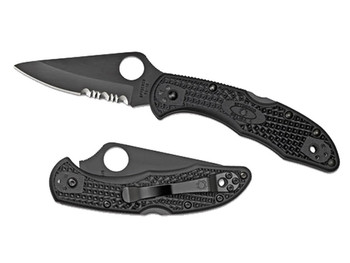 Spyderco C11PSBBK Delica 4 Lightweight 2.88" Folding Part Serrated Black TiCN VG-10 SS Blade/Black Textured FRN Handle Includes Pocket Clip