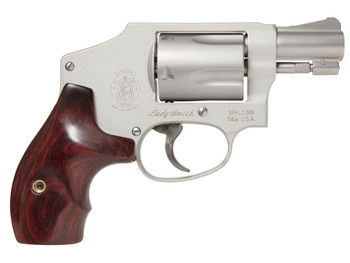 Smith & Wesson 163808 Model 642 Ladysmith 38 S&W Spl +P 5 Shot 1.88" Stainless Steel Barrel/Cylinder, Matte Silver Aluminum Alloy J-Frame, Wood Grip, Snag-free Enclosed Hammer, Internal Lock