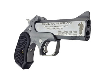 Bond Arms BA30THVET-45LC/410 30th Vet Rough Series 45 Colt/410 Gauge 2 Shot 4.25" Engraved Matte Double Barrel Rough Matte Stainless Steel Frame Black Extended B6 Resin Grips Right Hand