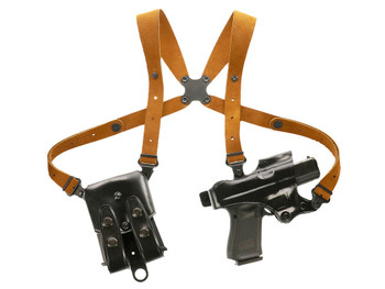 Galco JR224B Jackass Rig Shoulder System Size Fits Chest Up To 56" Black Leather Harness Compatible w/ Glock 19X/19 Gen1-5/Glock 23 Gen2-5 Right Hand