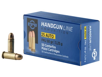 PPU PPH25 Handgun 25ACP 50gr Full Metal Jacket 50 Per Box/20 Case