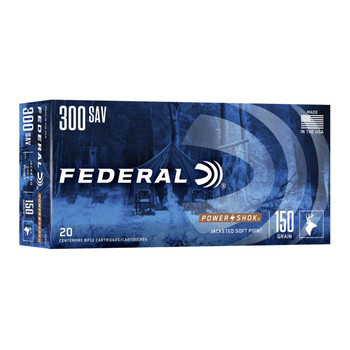 Federal Power-Shok Hyper Velocity Centerfire Ammunition, 300 Savage, Jacketed Soft Point, 150 Grain - 20 Cartridge Box ( 20 / 1 )
