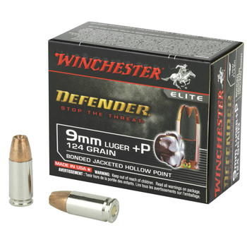 Winchester PDX1 Defender High Velocity Centerfire Ammunition, 9mm Luger +P, Bonded Jacket Hollow Point, 124 Grain - 20 Cartridge Box ( 20 / 1 ) Winchester PDX1 Defender High Velocity Centerfire Ammunition, 9mm Luger +P, Bonded Jacket Hollow Point, 124 Grain - 20 Cartridge Box ( 20 / 1 )