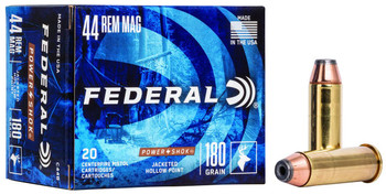 Federal Power-Shok Hyper Velocity Centerfire Ammunition, 44 Rem Mag, Jacketed Hollow Point, 180 Grain - 20 Cartridge Box ( 20 / 1 )