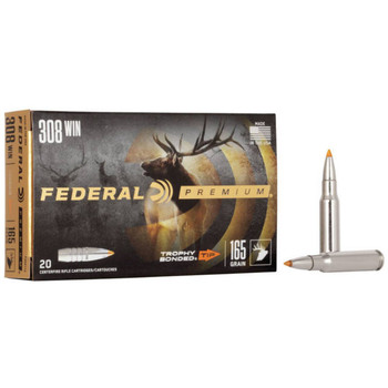 Federal Trophy Bonded Hyper Velocity Centerfire Ammunition, 308 Winchester, Trophy Bonded Tip, 165 Grain - 20 Cartridge Box ( 20 / 1 )