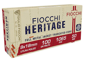 Fiocchi 9X18 Heritage 9x18mmUltra 100gr Full Metal Jacket Truncated Cone 50 Per Box/20 Case