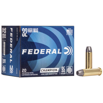 Federal Champion Standard Velocity Centerfire Ammunition, 32 H&R Mag, Jacketed Hollow Point, 85 Grain - 20 Cartridge Box ( 20 / 1 )