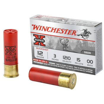 Winchester Super-X 12 Gauge Shotshell Ammunition, 3 Inch, 1210 FPS, 15 Pellet, #00 Buck - 5 Cartridge Box ( 5 / 1 )
