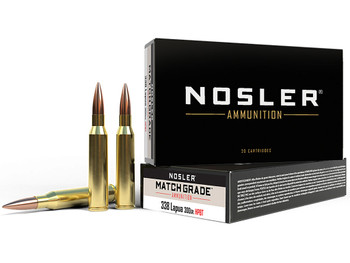 Nosler 43136 Match Grade 338LapuaMag 300gr Custom Competition Hollow Point Boat Tail 20 Per Box/10 Case