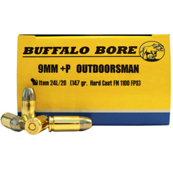 Buffalo Bore Ammunition 24L20 Outdoorsman Strictly Business 9mm Luger 147 gr Hard Cast Flat Nose 20 Per Box 12 UPC: 651815024141