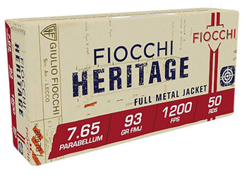 Fiocchi Heritage High Velocity Centerfire Ammunition, 7.65 x 21mm Parabellum, Semi Jacketed Soft Point, 93 Grain - 50 Cartridge Box ( 50 / 1 )