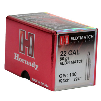 Hornady 22831 ELD Match  22 Cal .224 80 gr Extremely Low Drag Match 100 Per Box 25 Case UPC: 090255228311