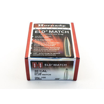 Hornady 30904 ELD Match  30 Cal .308 225 gr Extremely Low Drag Match 100 Per Box 15 Case UPC: 090255309041