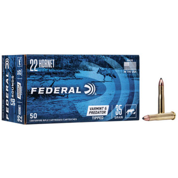 Federal Varmint & Predator Hyper Velocity Centerfire Ammunition, 22 Hornet, Polymer Tipped, 35 Grain - 50 Cartridge Box ( 50 / 1 )