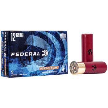 Federal Power-Shok 12 Gauge Shotshell Ammunition, 3 Inch, 1210 FPS, 41 Pellet, #4 Buck - 5 Cartridge Box ( 5 / 1 )