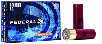 Federal Power-Shok 12 Gauge Shotshell Ammunition, 3 Inch, 1210 FPS, 41 Pellet, #4 Buck - 5 Cartridge Box ( 5 / 1 )
