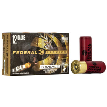 Federal TruBall 12 Gauge Slug Ammunition, 2 3/4 Inch, 1350 FPS, 1 Ounce, Rifled Slug - 5 Cartridge Box ( 5 / 1 )