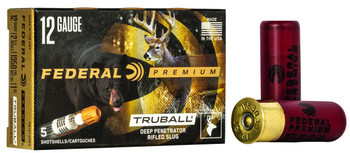 Federal TruBall 12 Gauge Slug Ammunition, 2 3/4 Inch, 1350 FPS, 1 Ounce, Rifled Slug - 5 Cartridge Box ( 5 / 1 )