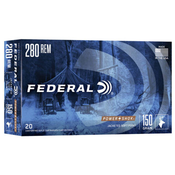 Federal Power-Shok Hyper Velocity Centerfire Ammunition, 280 Remington, Jacketed Soft Point, 150 Grain - 20 Cartridge Box ( 20 / 1 )