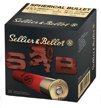 Sellier & Bellot Spherical Bullet 410 Bore Shotshell Ammunition, 2 1/2 Inch, 1247 FPS, 3 Pellet, #000 Buck - 25 Cartridge Box ( 25 / 1 )