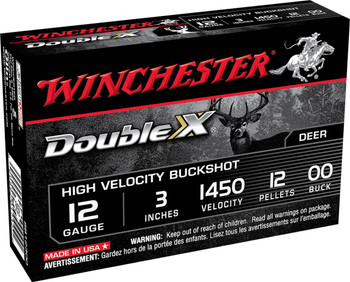 Winchester Double X 12 Gauge Shotshell Ammunition, 3 Inch, 1450 FPS, 12 Pellet, #00 Buck - 5 Cartridge Box ( 5 / 1 )