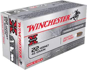 Winchester Super-X Hyper Velocity Centerfire Ammunition, 22 Hornet, Jacketed Soft Point, 45 Grain - 50 Cartridge Box ( 50 / 1 )