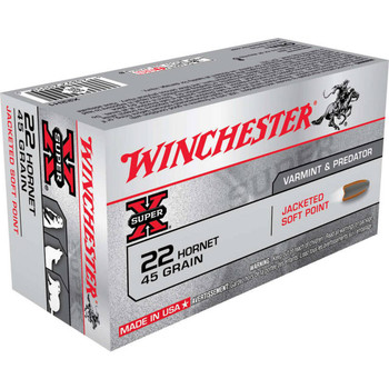 Winchester Super-X Hyper Velocity Centerfire Ammunition, 22 Hornet, Jacketed Soft Point, 45 Grain - 50 Cartridge Box ( 50 / 1 )