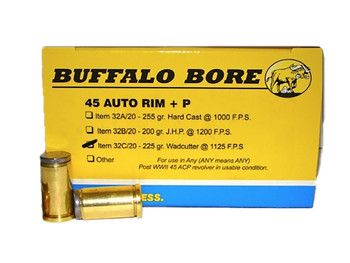 Buffalo Bore Ammunition 32C20 Personal Defense Strictly Business 45Auto Rim +P 225gr Wadcutter 20 Per Box/12 Case