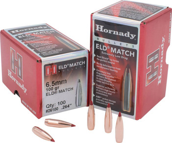 Hornady 26100 ELD Match  6.5mm .264 100 gr Extremely Low Drag Match 100 Per Box 25 Case UPC: 090255709490