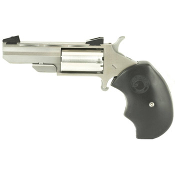 North American Arms BWC Black Widow  22 LR or 22 WMR 5 Shot 2 Vent Rib Barrel Overall Stainless Steel Finish Finger Grooved Black Rubber Grip  Fixed Sights Includes Cylinder UPC: 744253000355