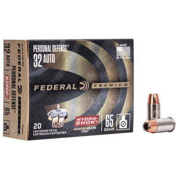 Federal Premium Personal Defense Subsonic Centerfire Ammunition, 32 ACP, Hydra-Shok Jacketed Hollow Point, 65 Grain - 20 Cartridge Box ( 20 / 1 )