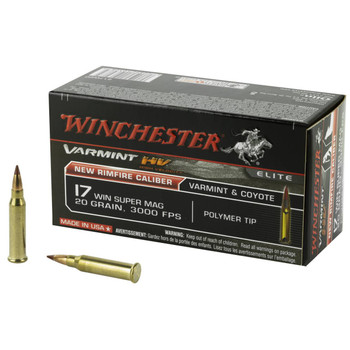 Winchester Varmint HV V-Max Hyper Velocity Rimfire Ammunition, 17 WSM, PTJHP, 20 Grain - 50 Cartridge Box ( 50 / 1 )