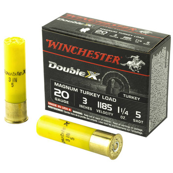 Winchester Double X 20 Gauge Shotshell Ammunition, 3 Inch, 1185 FPS, 1 1/4 Ounce, #5 Shot - 10 Cartridge Box ( 10 / 1 )