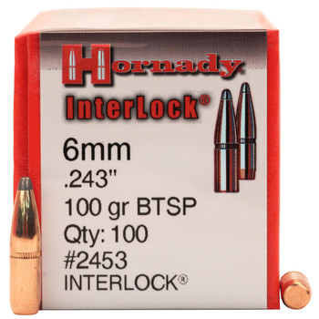 Hornady 2453 InterLock  6mm .243 100 gr Boat Tail Spire Point 100 Per Box 25 Case UPC: 090255224535