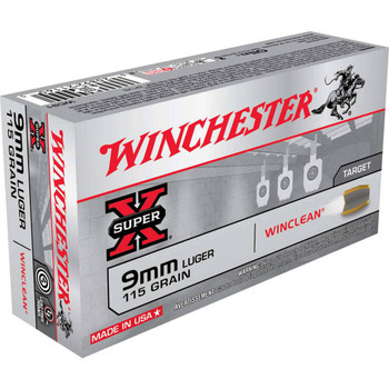 Winchester Super-X Standard Velocity Centerfire Ammunition, 9mm Luger, WinClean (Brass Enclosed Base), 115 Grain - 50 Cartridge Box ( 50 / 1 )
