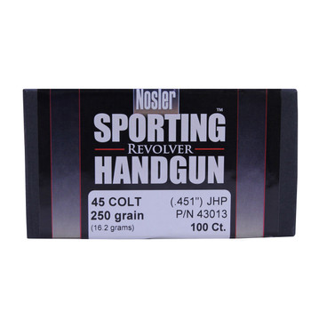 Nosler 43013 Sporting Handgun  45 Colt .451 250 gr Jacketed Hollow Point 100 Per Box UPC: 054041430135
