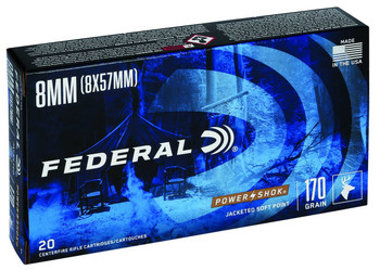 Federal Power-Shok Hyper Velocity Centerfire Ammunition, 8mm Mauser, Jacketed Soft Point, 170 Grain - 20 Cartridge Box ( 20 / 1 )