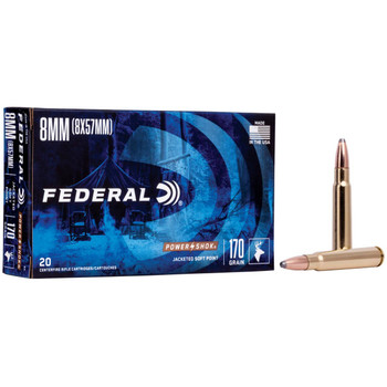 Federal Power-Shok Hyper Velocity Centerfire Ammunition, 8mm Mauser, Jacketed Soft Point, 170 Grain - 20 Cartridge Box ( 20 / 1 )